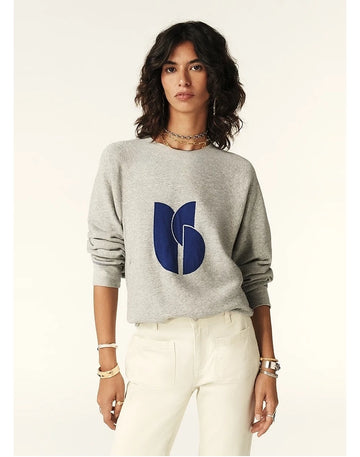 Autumn and Winter Long-sleeved Printed Gray Shoulder-sleeved French Casual Sweater Pirate Seven Treasures